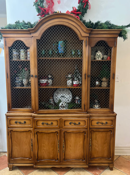 China Cabinet with Carved French Wire