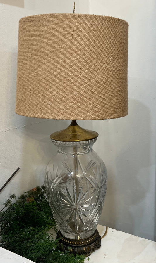 Vintage Brass Base 70's Crystal Lamp Shade