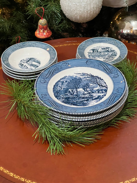 Currier and Ives Old Grist Mill Dinner Plate Set