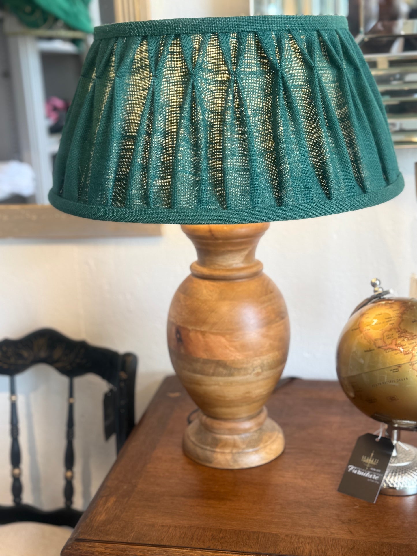 Wood Lamp with Emerald Color Shade