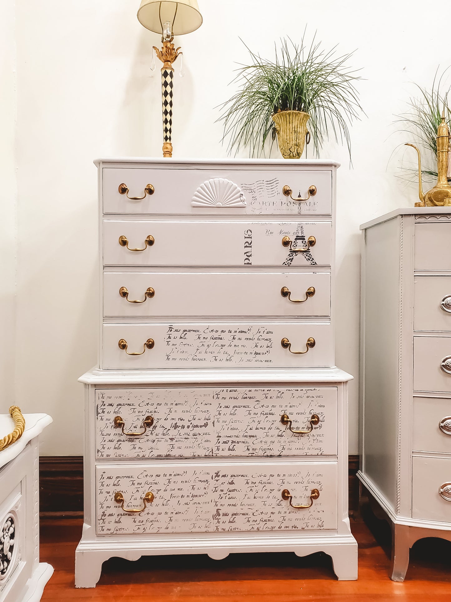 French stenciled Tall Dresser