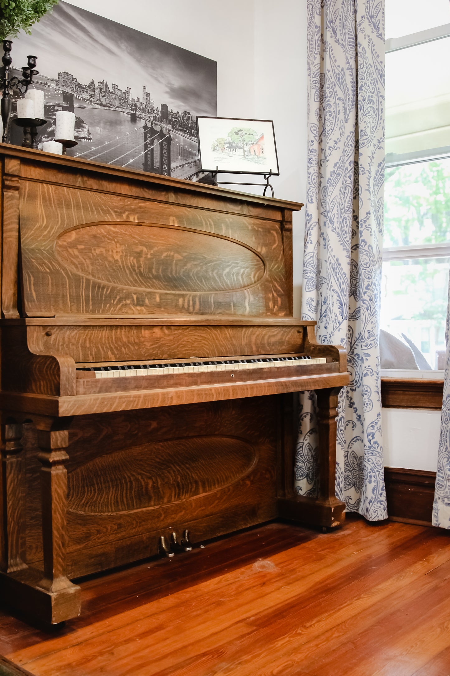 Antique Vintage Upright Oak Piano