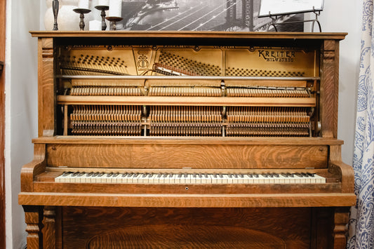 Antique Vintage Upright Oak Piano