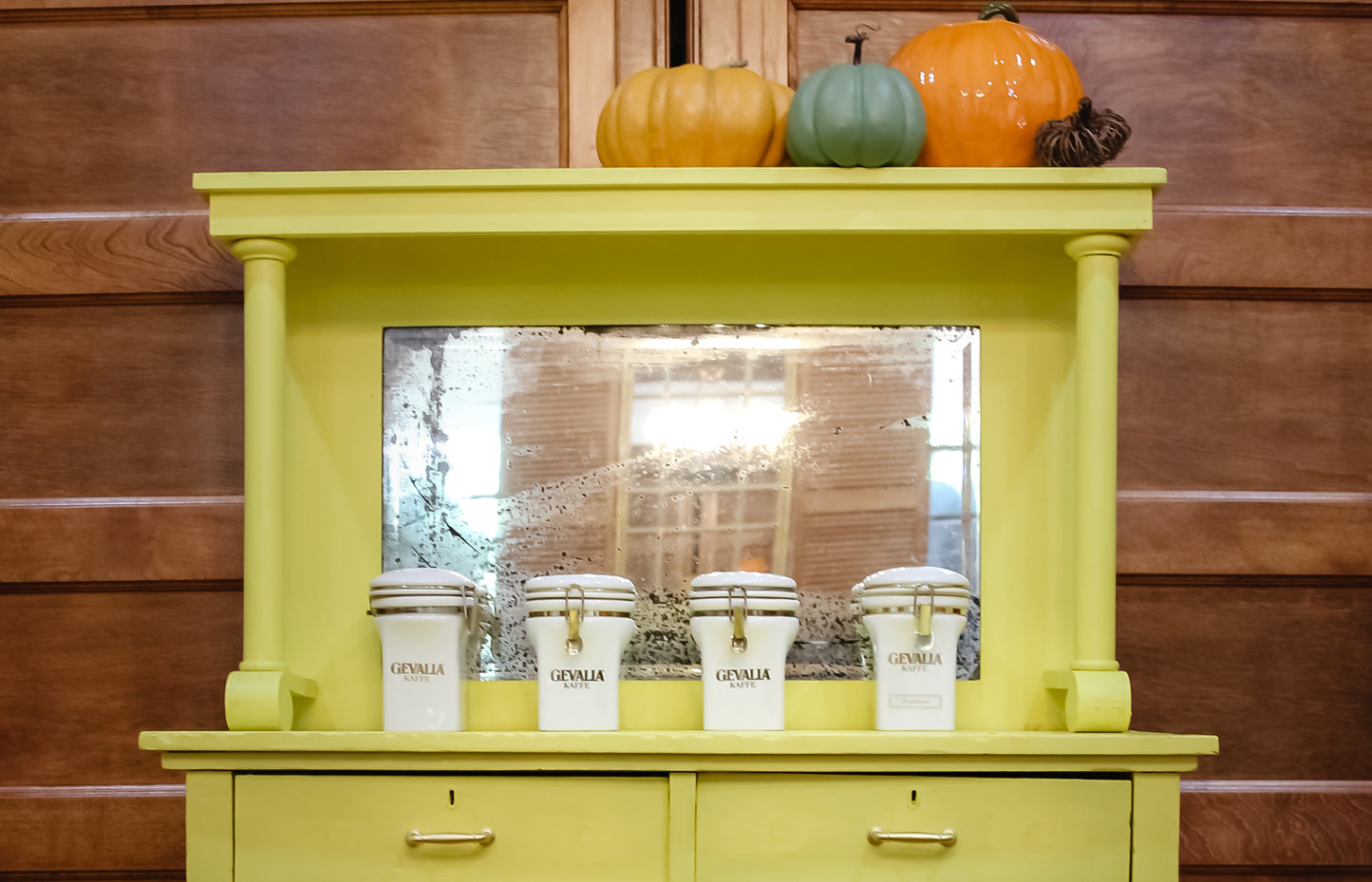 Yellow Vintage Sideboard with Mirror