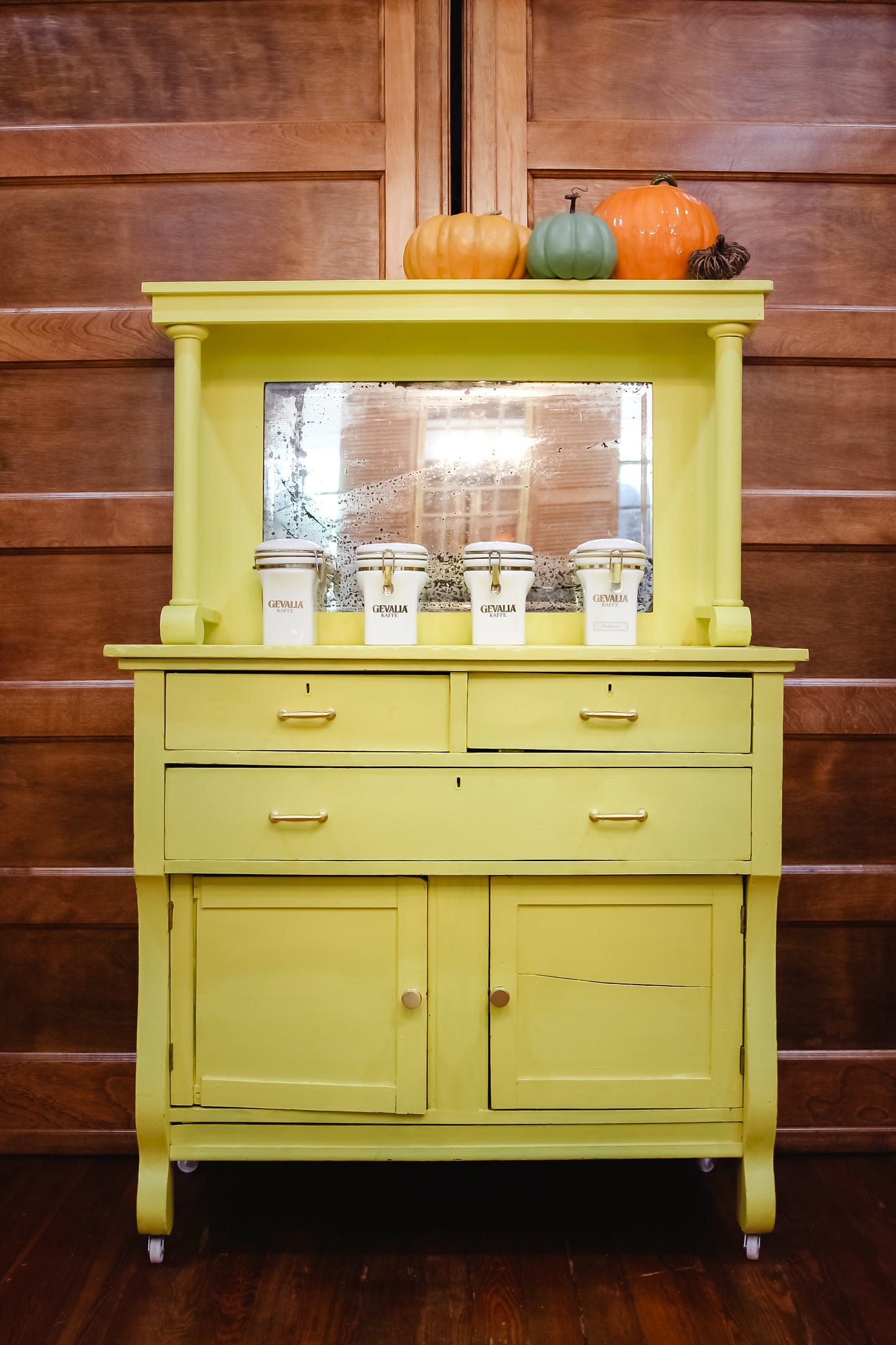 Yellow Vintage Sideboard with Mirror