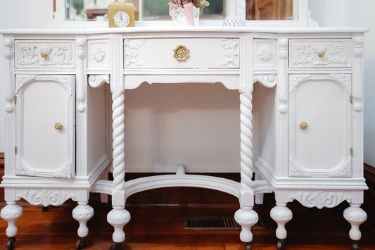 White Vintage Makeup Vanity Dressing Table with mirror