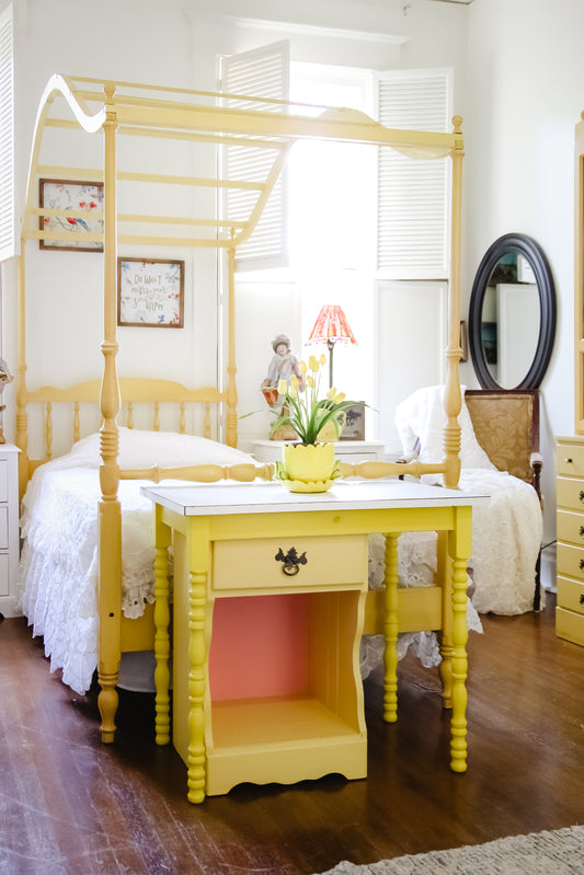 Yellow Vintage Twin bed with Canopy