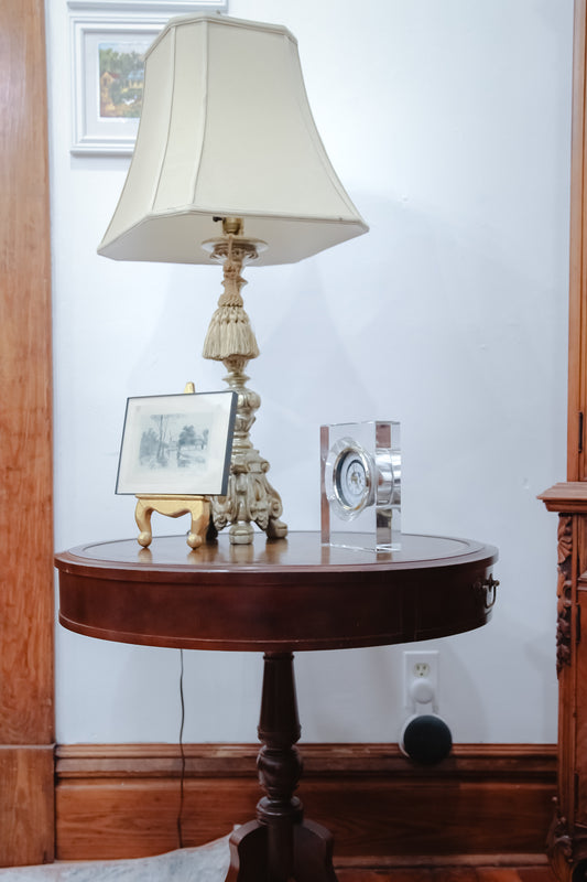 Antique Round Side Table with Pedestal Base